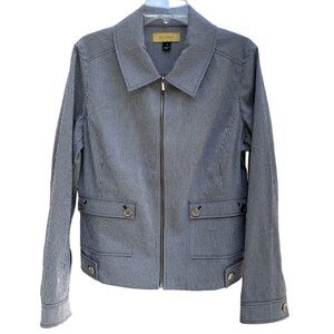 ST. JOHN Yellow Label Navy & White Checkered Gingham Front Zip Up Jacket Size 14